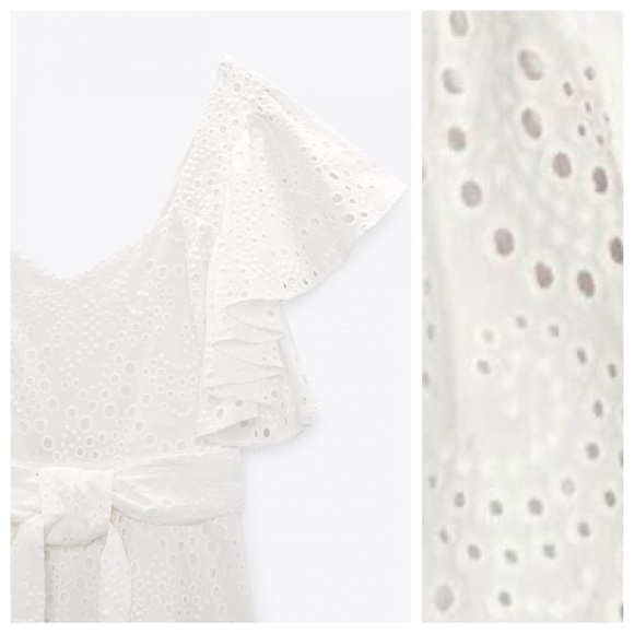 NWT. Zara White Cutwork Embroidery Midi Dress with V-neckline. Size S. - Picture 6 of 9